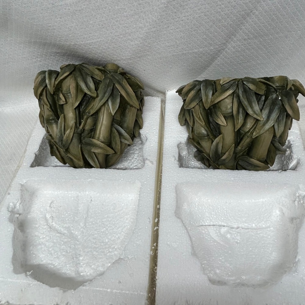 Domestications Bamboo Leaf Wall Sconce Candle Holders Pair Green 12458B
